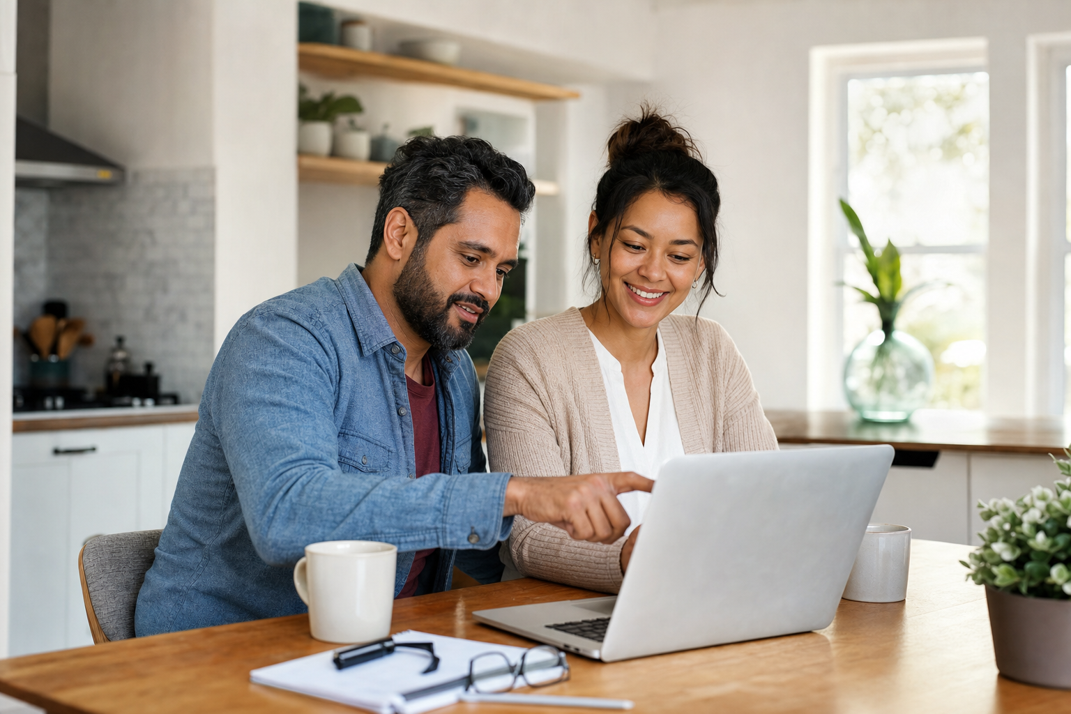 Family reviewing health insurance plans